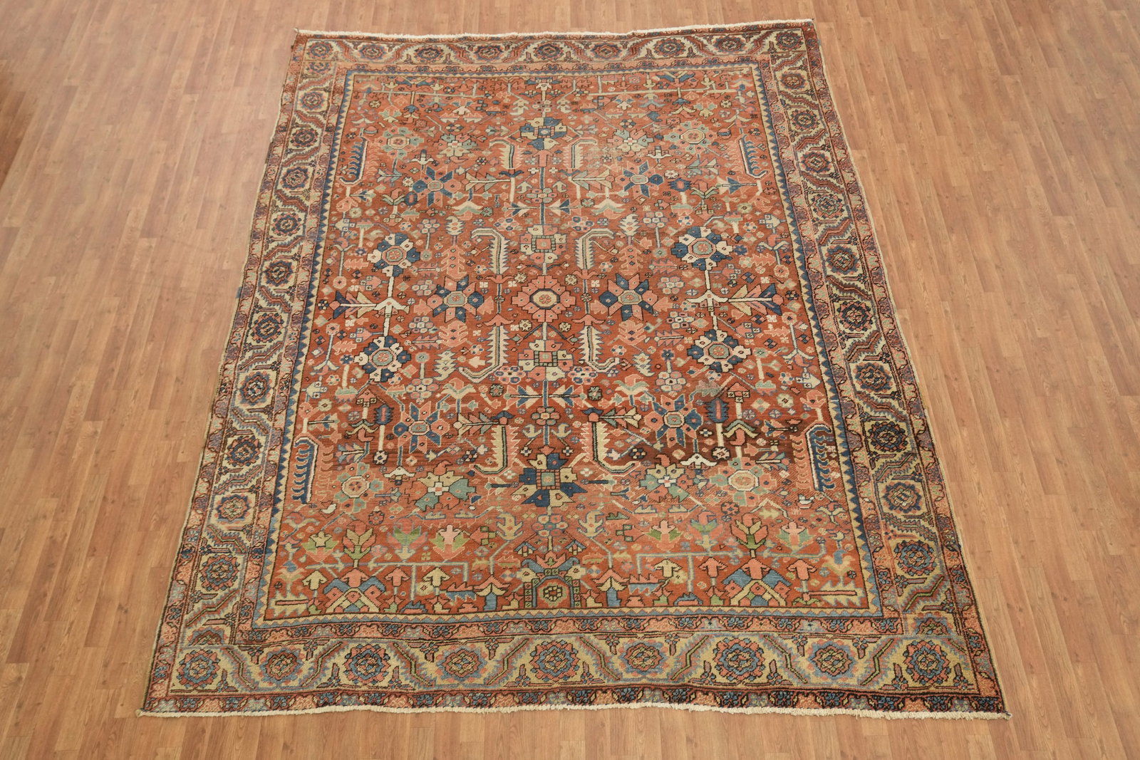 Pre-1900 Vegetable Dye Heriz Serapi Persian Area Rug 9x12 - 5