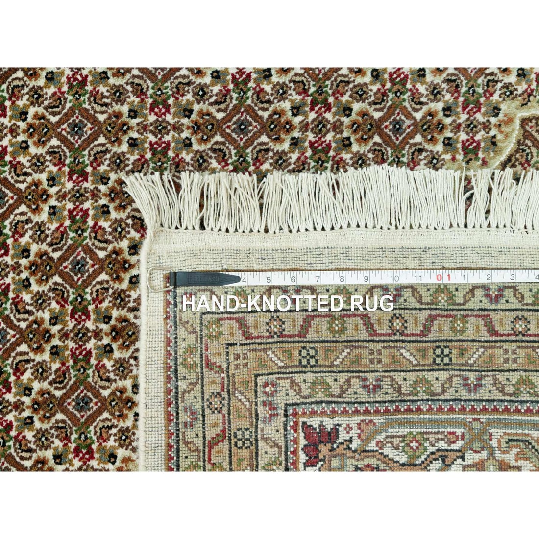 Ivory Tebraz Mahi Fish Design Wool Hand Knotted Oriental Rug - 11