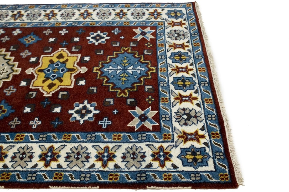 Wine Red Geometric 5X8 Kazak Oriental Rug - 10