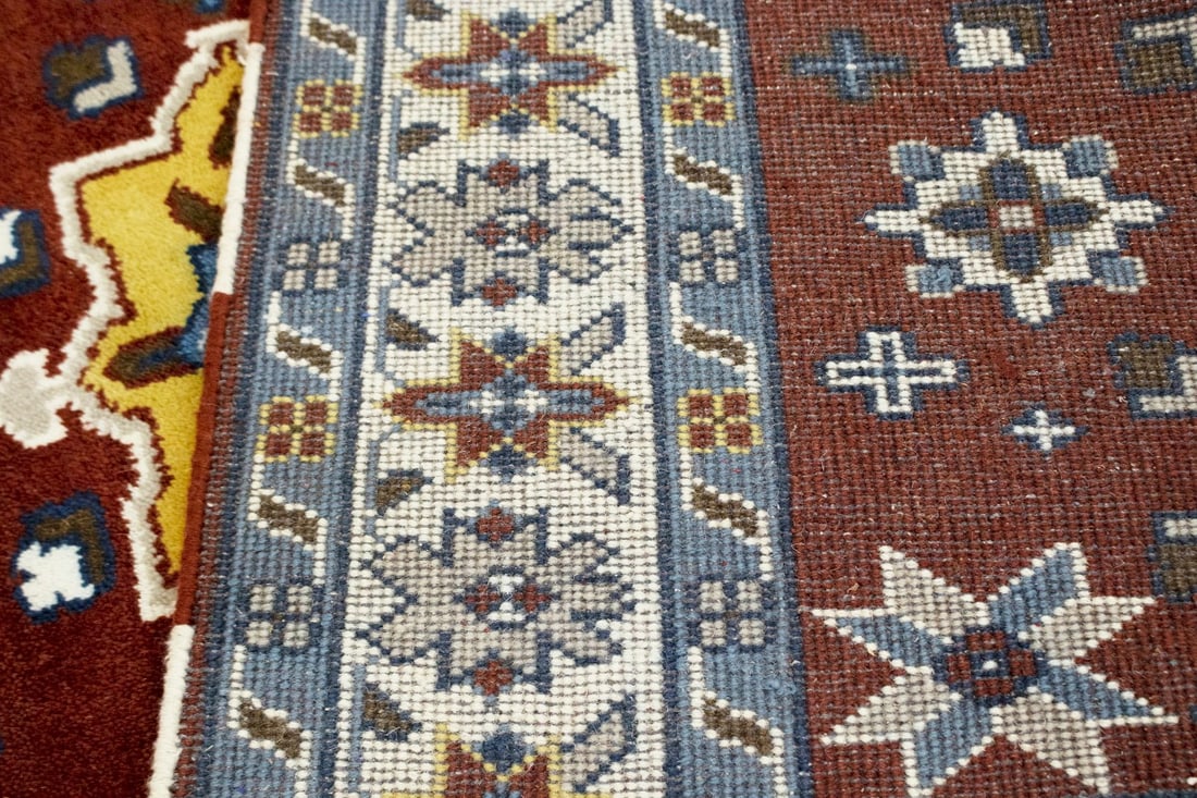 Wine Red Geometric 5X8 Kazak Oriental Rug - 13