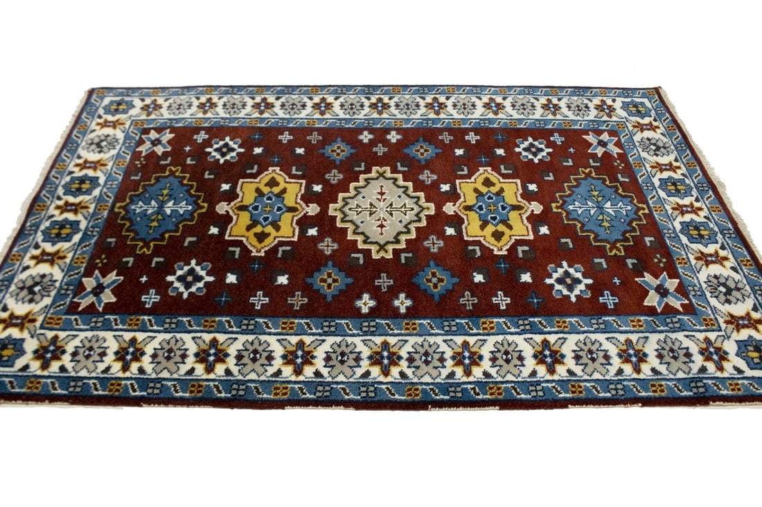 Wine Red Geometric 5X8 Kazak Oriental Rug - 5