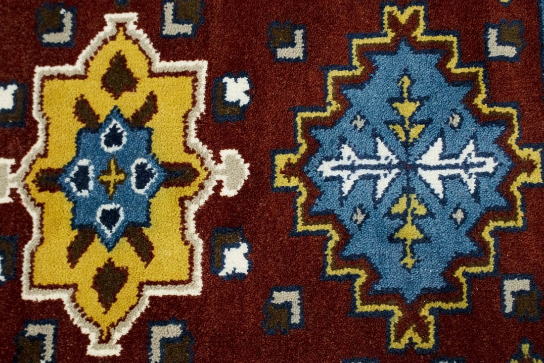 Wine Red Geometric 5X8 Kazak Oriental Rug - 6