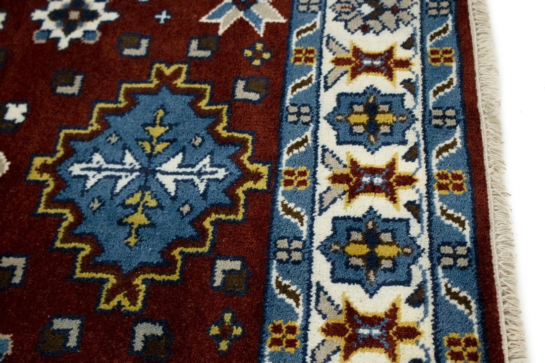 Wine Red Geometric 5X8 Kazak Oriental Rug - 7
