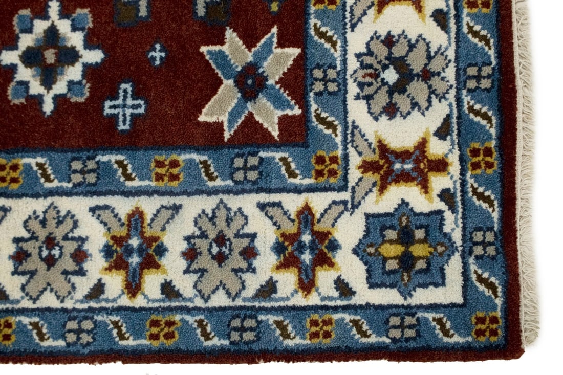 Wine Red Geometric 5X8 Kazak Oriental Rug - 8