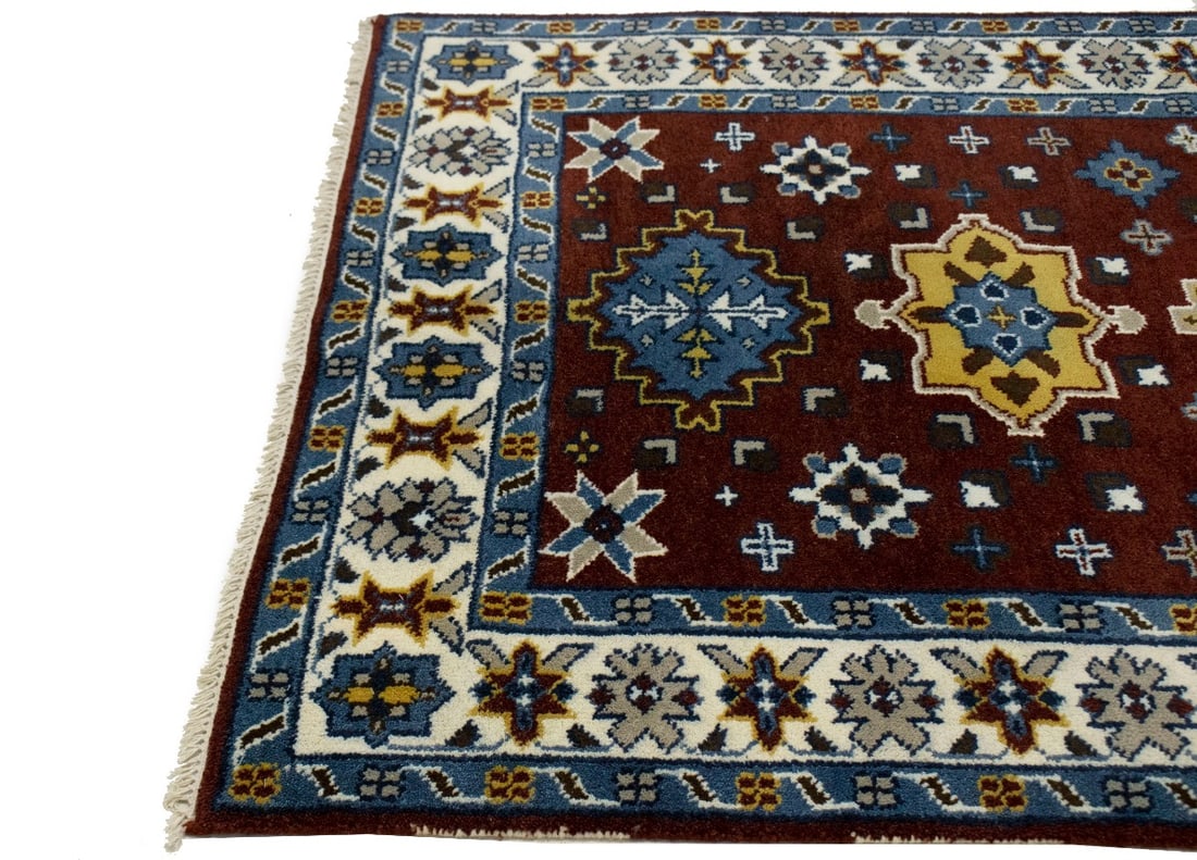 Wine Red Geometric 5X8 Kazak Oriental Rug - 9