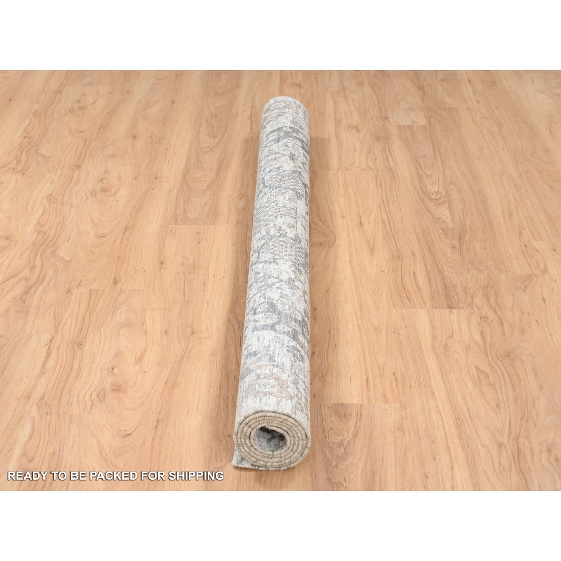Hand Knotted Ivory Tabriz Vase Silk With Textured Wool Square Rug - 6