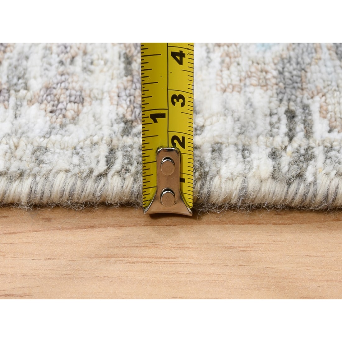 Hand Knotted Ivory Tabriz Vase Silk With Textured Wool Square Rug - 7