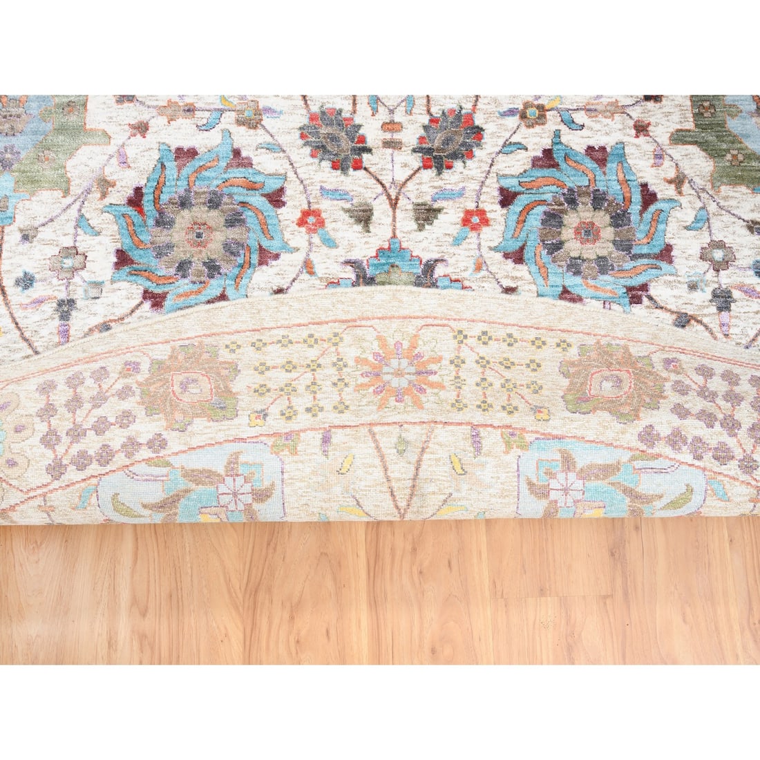 Colorful Silk Textured Wool Tabriz Design Hand Knotted Oriental Rug - 4