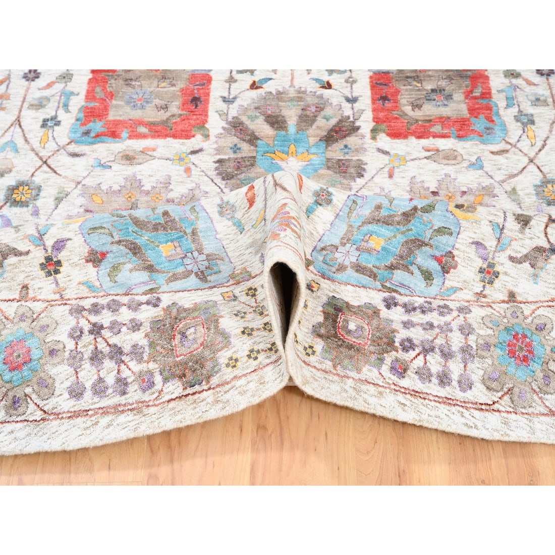 Colorful Silk Textured Wool Tabriz Design Hand Knotted Oriental Rug - 5