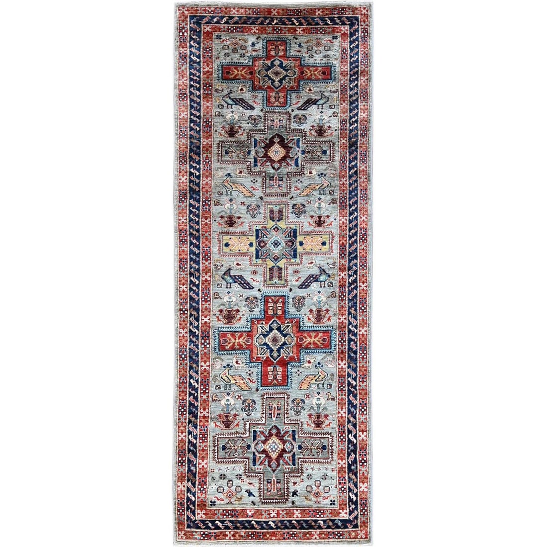 Gray Armenian Inspired Caucasian Design Hand Knotted Wool Runner Rug: Title: Gray Armenian Inspired Caucasian Design Hand Knotted Wool Runner Rug Description:This is a truly genuine one-of-a-kind. It has been Knotted for months and months in the centuries-old weaving