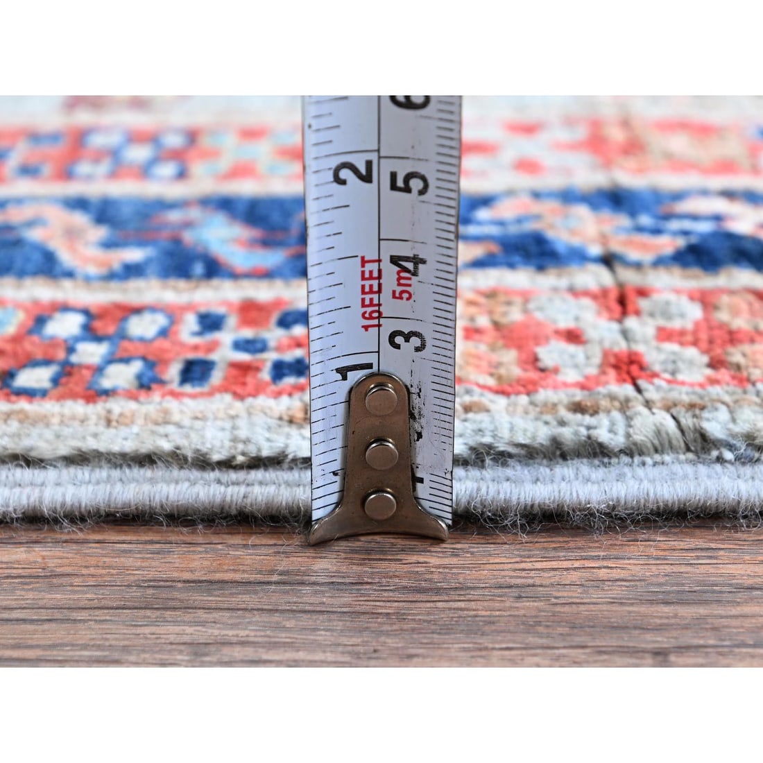 Gray Armenian Inspired Caucasian Design Hand Knotted Wool Runner Rug - 6