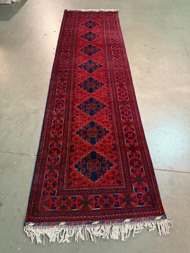 Stunning Afghan Runner 2.9x10': Title:Stunning Afghan Runner 2.9x10' Description:Authentic Hand Knotted Timel Reserve: $740.00 Shipping: Domestic: Flat-rate of $95.00 to anywhere within the contiguous U.S. International: Foreign