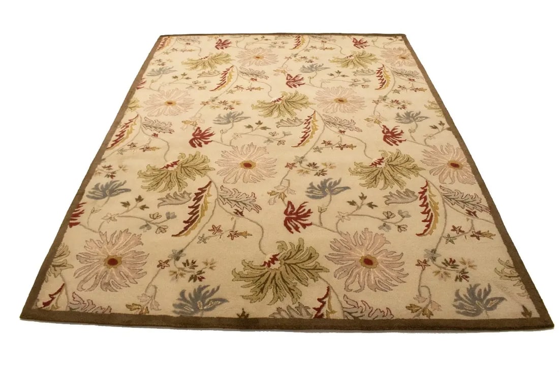 Cream Floral Modern 8X11 Oriental Hand-Tufted Rug - 14