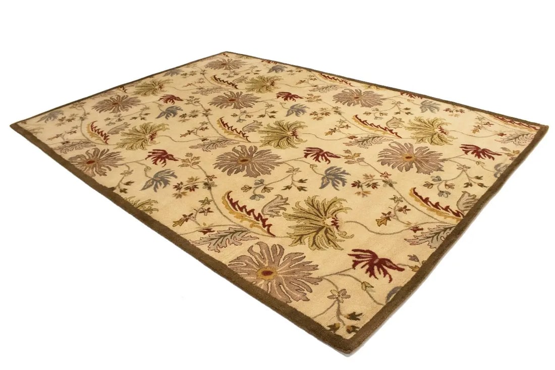 Cream Floral Modern 8X11 Oriental Hand-Tufted Rug - 4