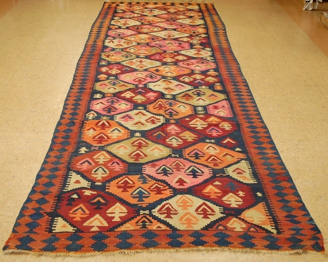 CAUCASIAN KILIM 4.8x15.4: Title: CAUCASIAN KILIM 4.8x15.4 Description:ANTIQUE FINE WOVEN VEGETABLE DYE CAUCASIAN KILIM FLAT WEAVE RUG ..with exact size of 4' 8" x 15' 4" Caucasian design with many beautiful colors including