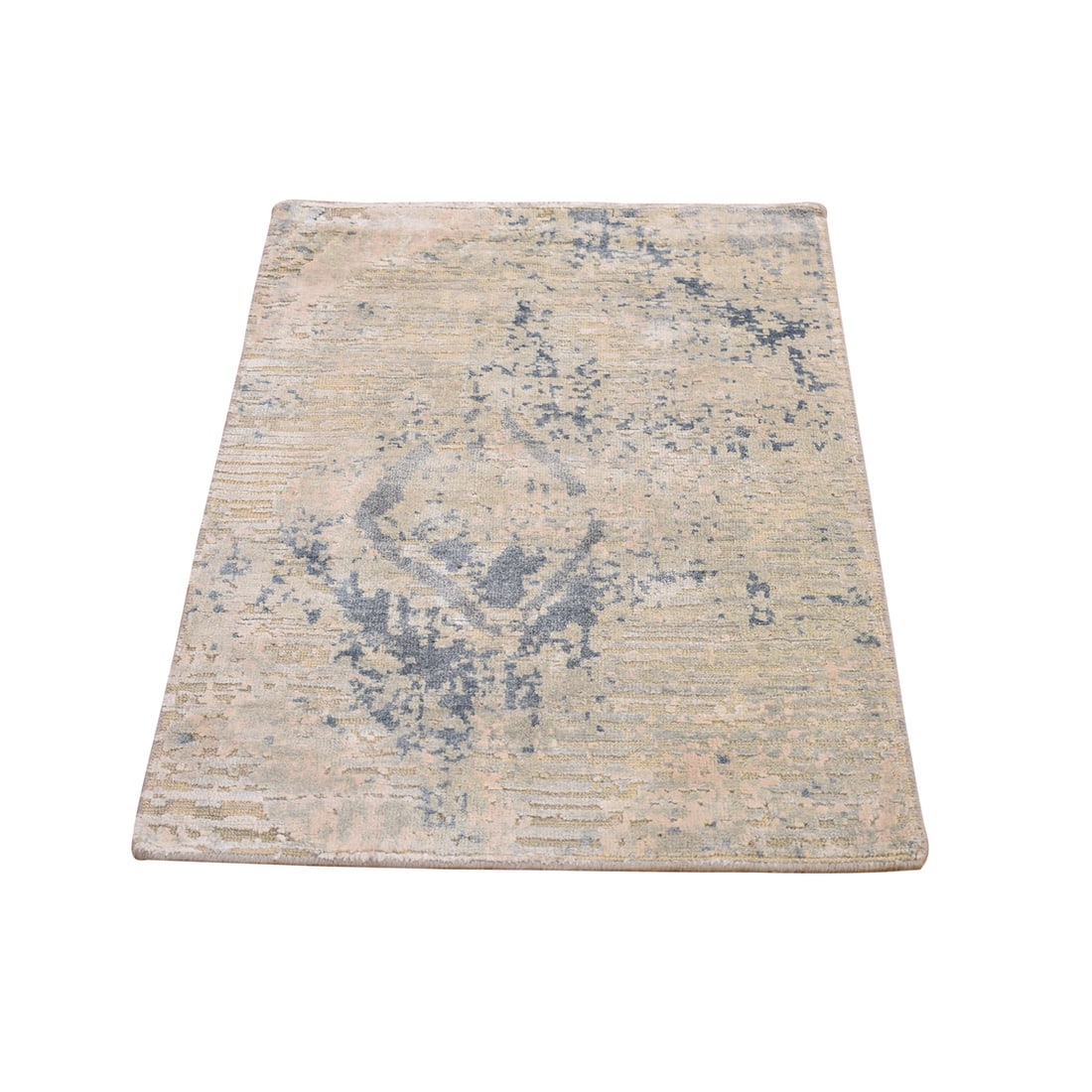 Ivory Large Elements with Pastels Modern Silk with Textured Wool Rug: Title: Ivory Large Elements with Pastels Modern Silk with Textured Wool Rug Description:This is a truly genuine one-of-a-kind. It has been Knotted for months and months in the centuries-old weaving