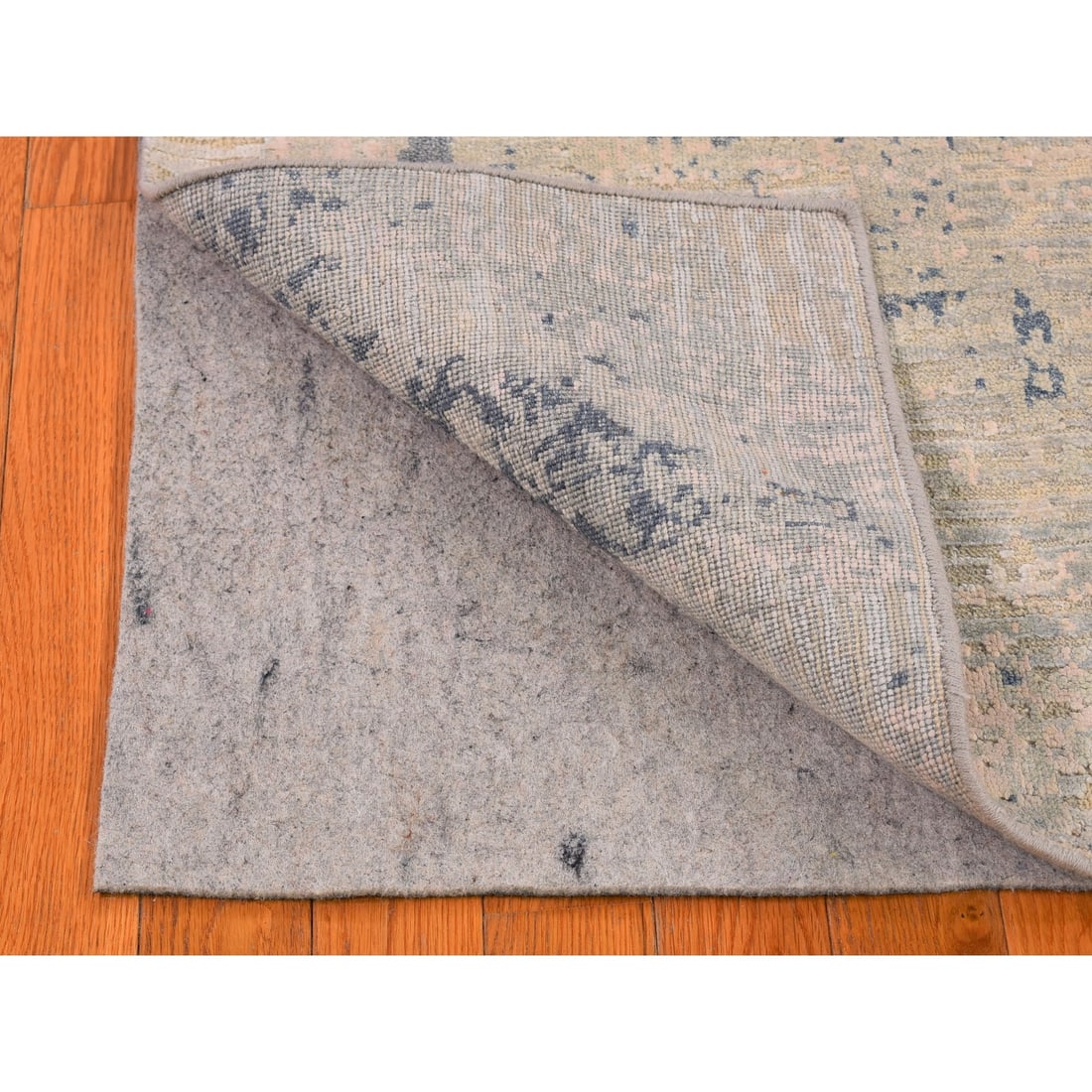 Ivory Large Elements with Pastels Modern Silk with Textured Wool Rug - 3