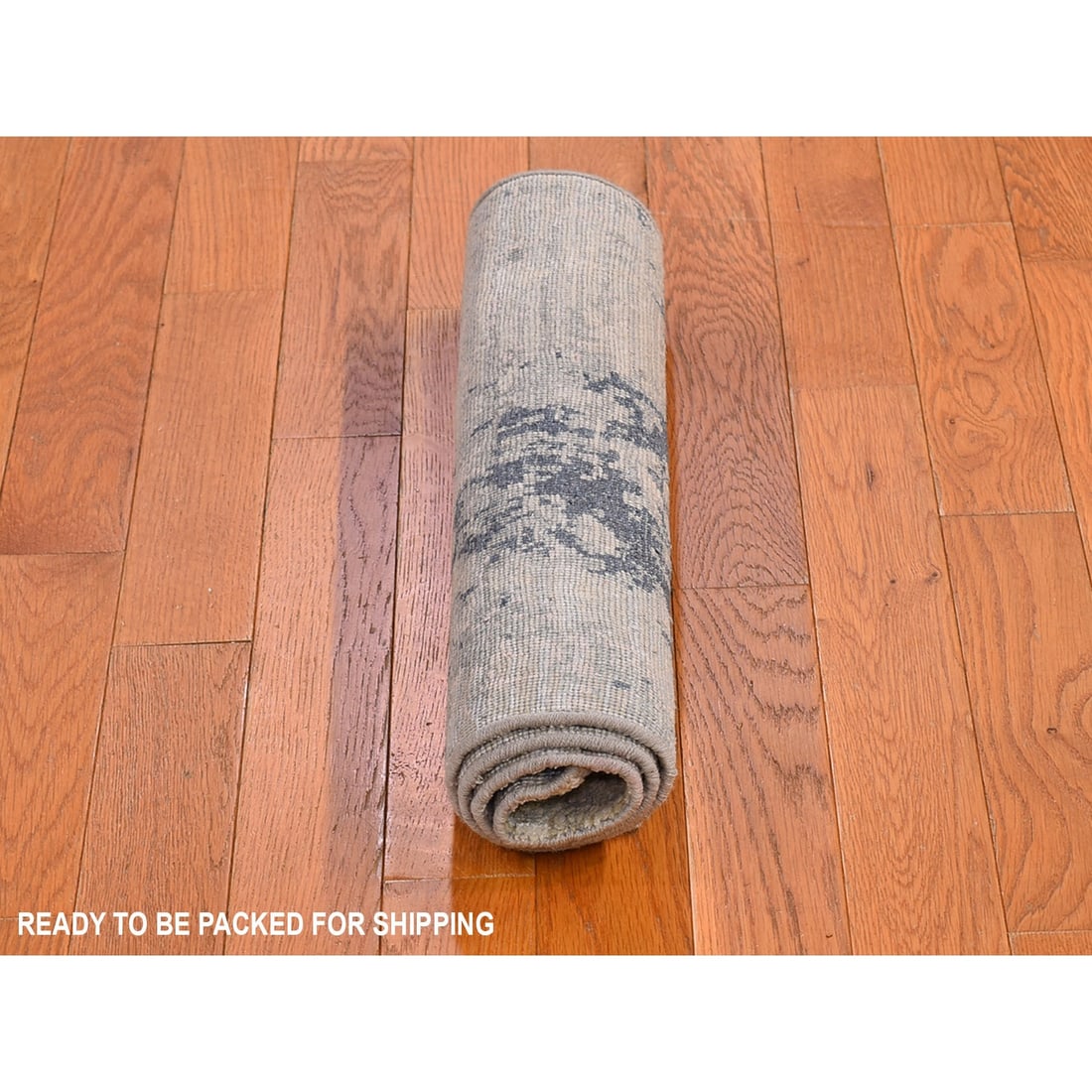 Ivory Large Elements with Pastels Modern Silk with Textured Wool Rug - 4