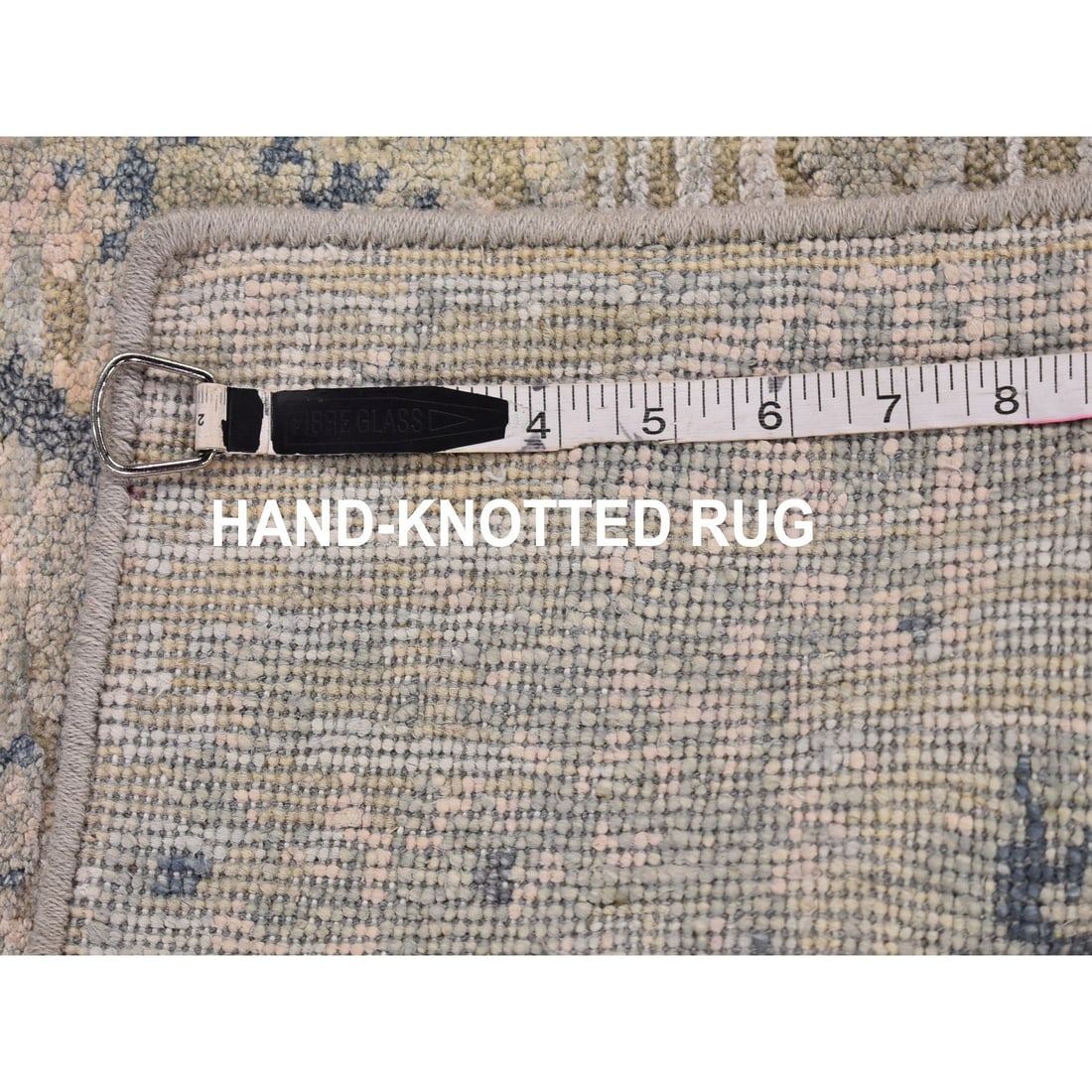 Ivory Large Elements with Pastels Modern Silk with Textured Wool Rug - 6