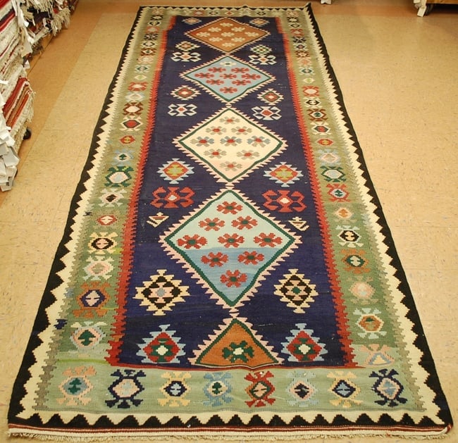 CAUCASIAN KILIM RUG 5.4x14.5: Title: CAUCASIAN KILIM RUG 5.4x14.5 Description: ANTIQUE VERY FINE WOVEN CAUCASIAN SHIRVAN KILIM FLAT WOVEN RUG ..with exact and very rare size of 5' 4" x 14' 5" colors including