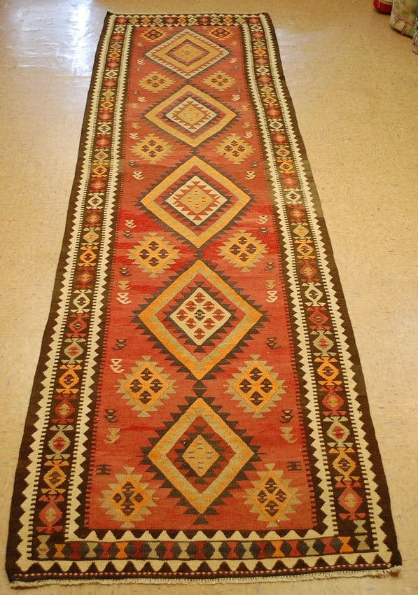 CAUCASIAN KILIM 3.9x14.5: Title:CAUCASIAN KILIM 3.9x14.5 Description:ANTIQUE VERY FINE WOVEN CAUCASIAN KILIM FLAT WEAVE RUG ..with exact size of 3' 9" x 14' 5" Caucasian design with many beautiful colors including