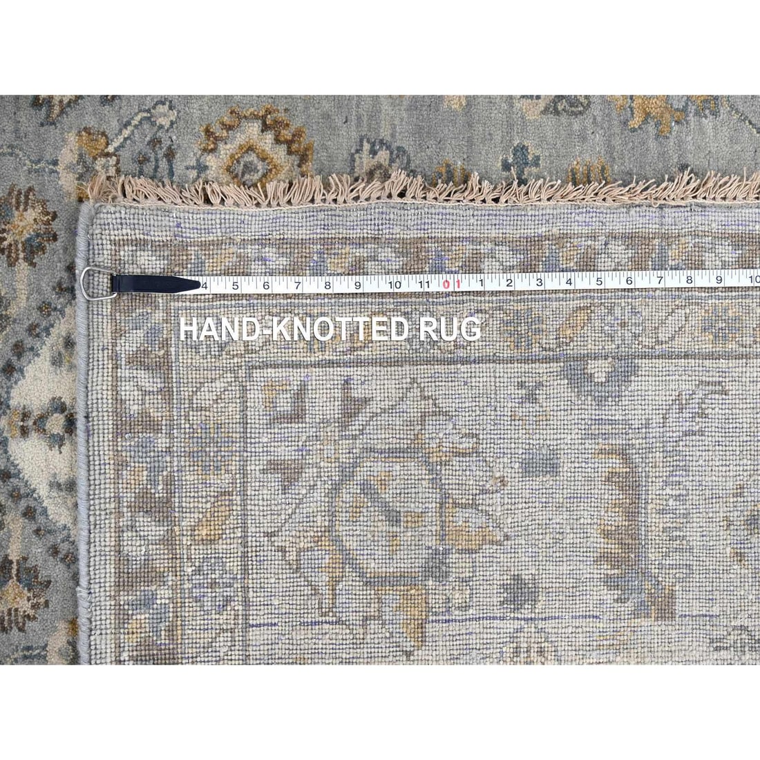 Oxford Gray Hand Knotted Karajeh Design Extra Soft Wool Oriental Rug - 11
