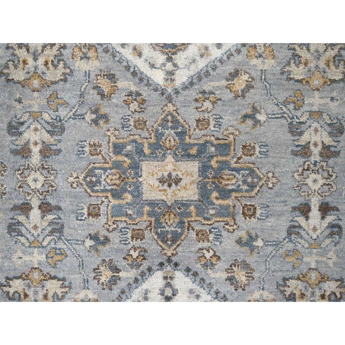 Oxford Gray Hand Knotted Karajeh Design Extra Soft Wool Oriental Rug - 8