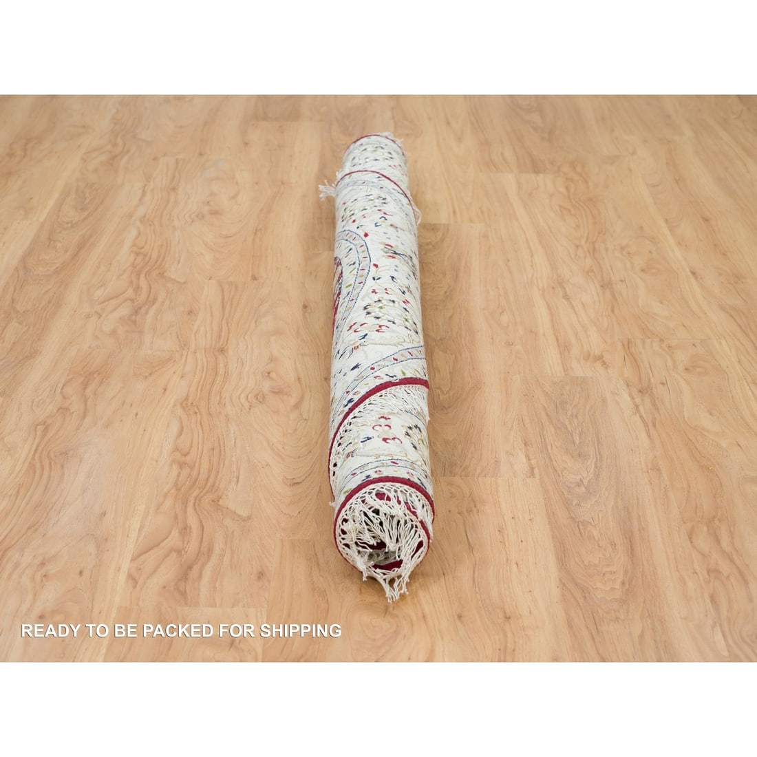 Red, 250 KPSI, Organic Wool, Hand Knotted, Nain Design Round Rug - 6
