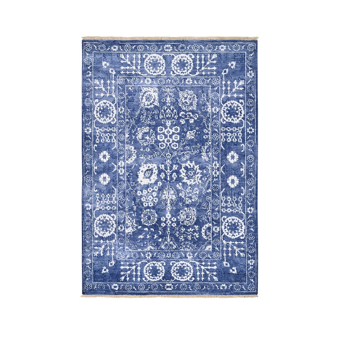 Denim Blue Tone On Tone Tabriz Hand Knotted Wool and Silk Oriental Rug: Title: Denim Blue Tone On Tone Tabriz Hand Knotted Wool and Silk Oriental Rug Description:This is a truly genuine one-of-a-kind. It has been Knotted for months and months in the centuries-old weaving 