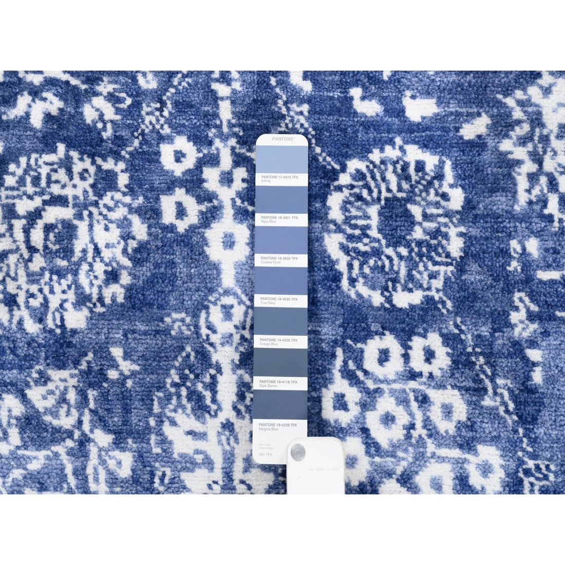 Denim Blue Tone On Tone Tabriz Hand Knotted Wool and Silk Oriental Rug - 4