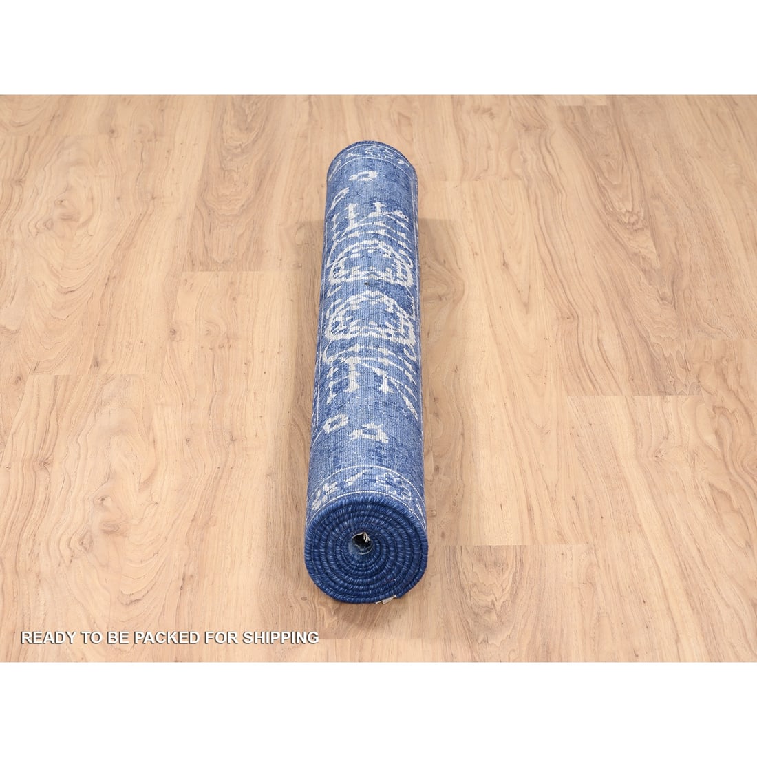Denim Blue Tone On Tone Tabriz Hand Knotted Wool and Silk Oriental Rug - 6