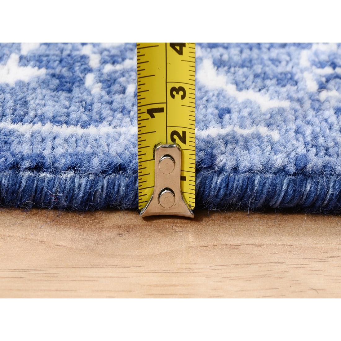 Denim Blue Tone On Tone Tabriz Hand Knotted Wool and Silk Oriental Rug - 7