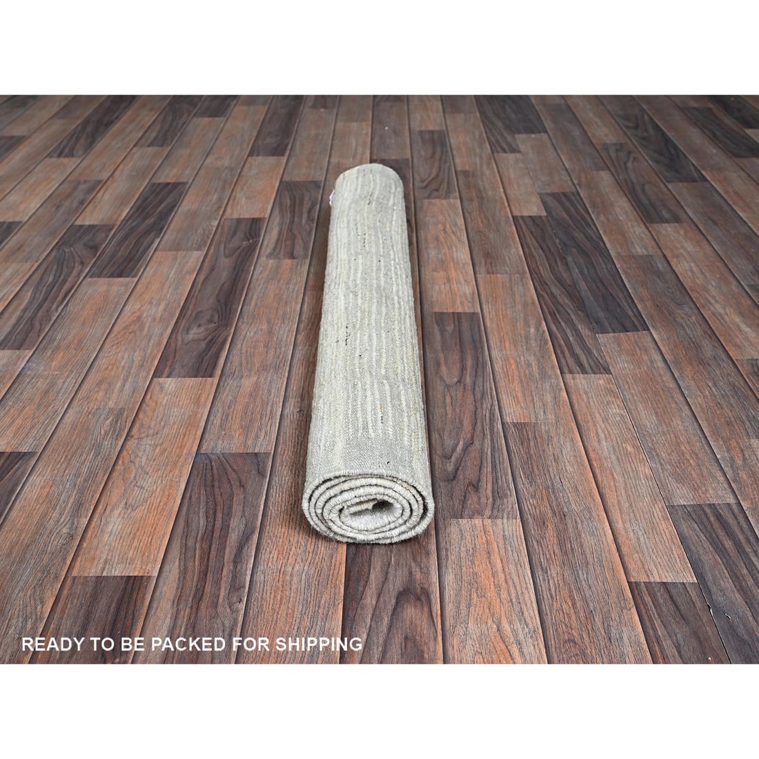 Ivory Moroccan Weave with Grid Design 100% Wool Hand Knotted Rug - 5