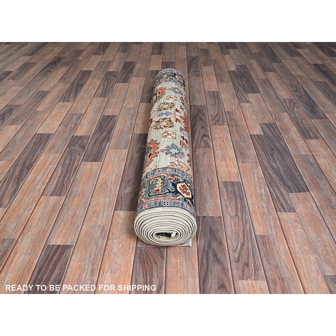 Light Green Heriz All Over Design Hand Knotted Soft Wool Runner Rug - 5