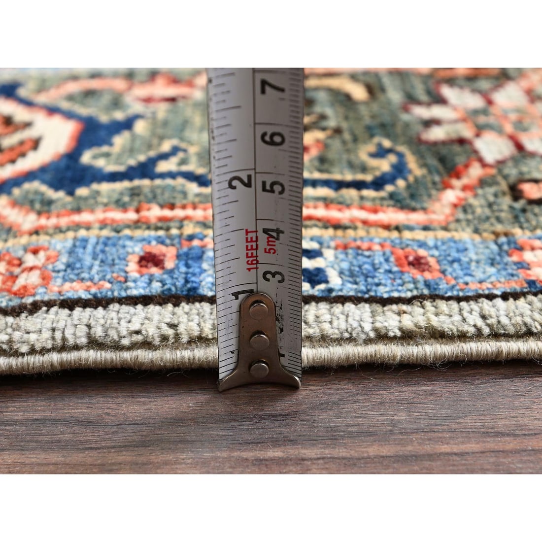 Light Green Heriz All Over Design Hand Knotted Soft Wool Runner Rug - 6