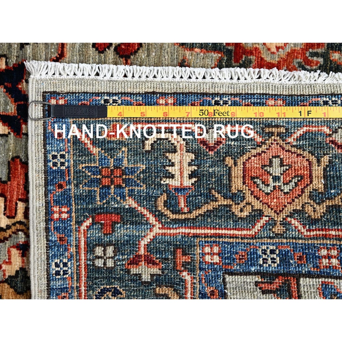 Light Green Heriz All Over Design Hand Knotted Soft Wool Runner Rug - 7