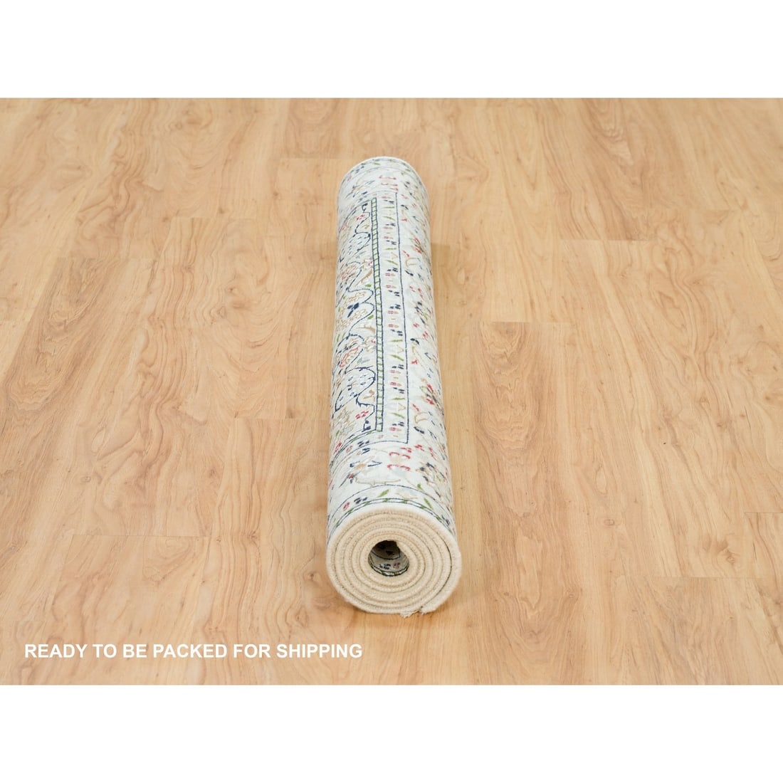 Powder White, Nain Design, 250 KPSI, 100% Wool Hand Knotted Rug - 6
