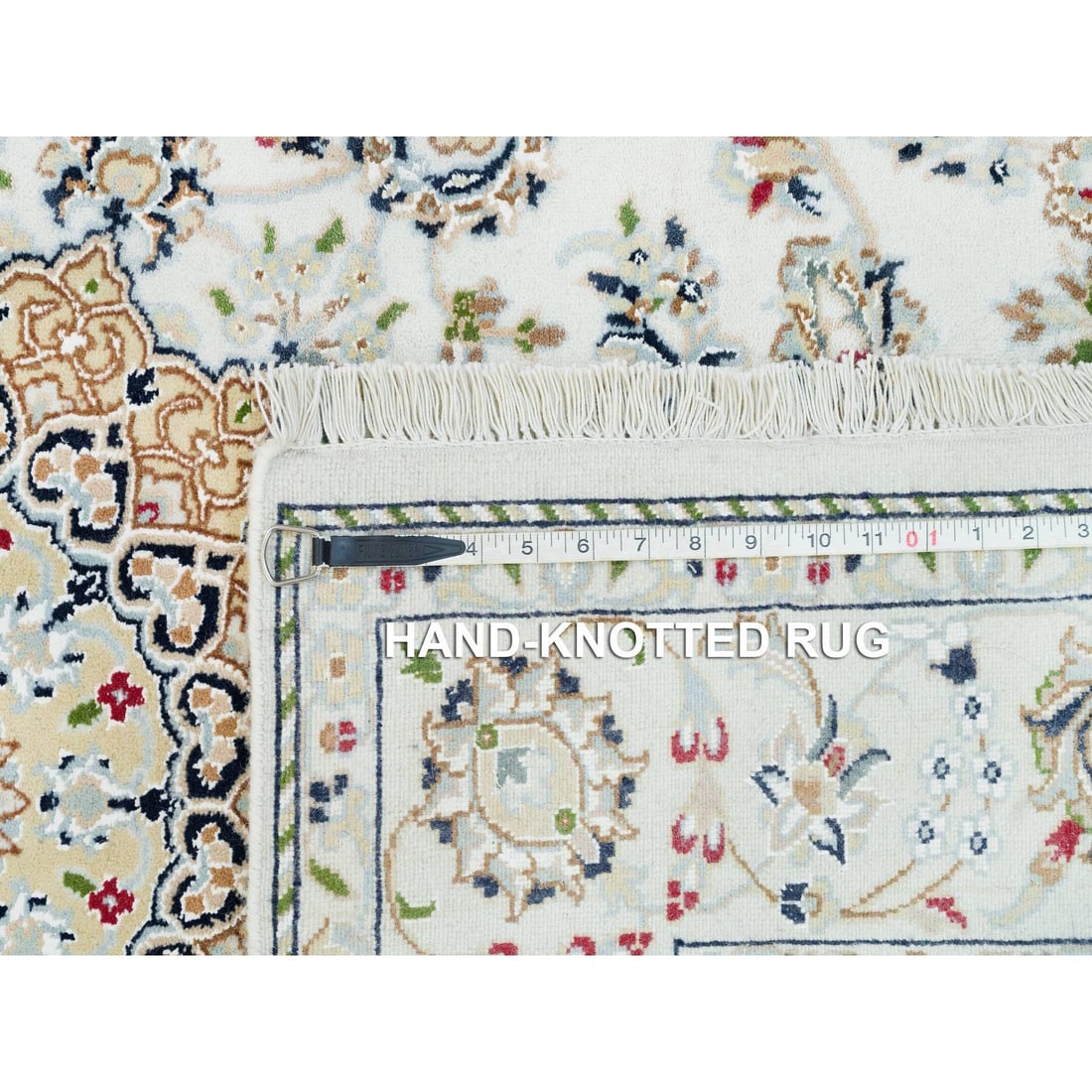 Powder White, Nain Design, 250 KPSI, 100% Wool Hand Knotted Rug - 8