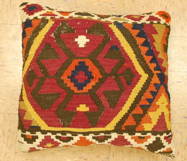 Hand-Made Pillow Cushion Rug 1'6" x 1' 8": Title:Hand-Made Pillow Cushion Rug 1'6" x 1' 8" Description:Antique detailed design hand made functional_useable pillow_cushion with exact size of 1'6" x 1' 8" the pillow is filled with poly- fil