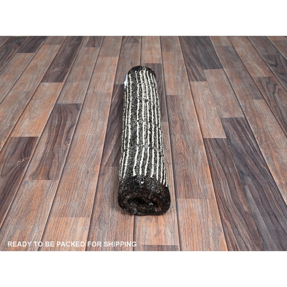 White Moroccan Weave with Box Design Hand Knotted Pure Wool Sample Rug - 5