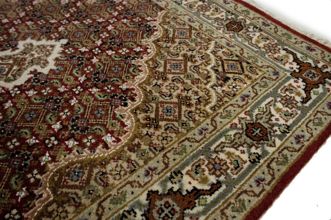 Red Floral Geometric 3X5 Tabriz Fish Mahi Oriental Rug - 11
