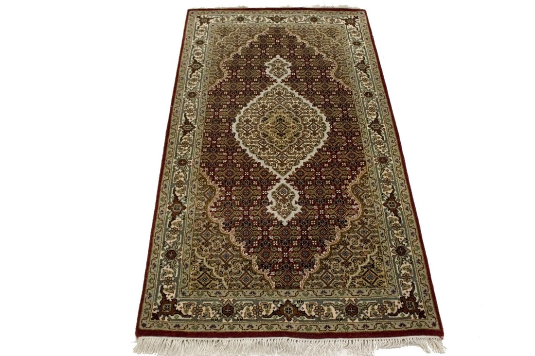 Red Floral Geometric 3X5 Tabriz Fish Mahi Oriental Rug - 13