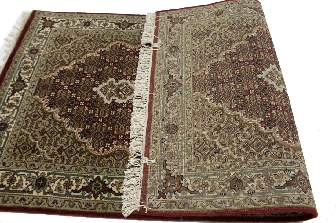 Red Floral Geometric 3X5 Tabriz Fish Mahi Oriental Rug - 14