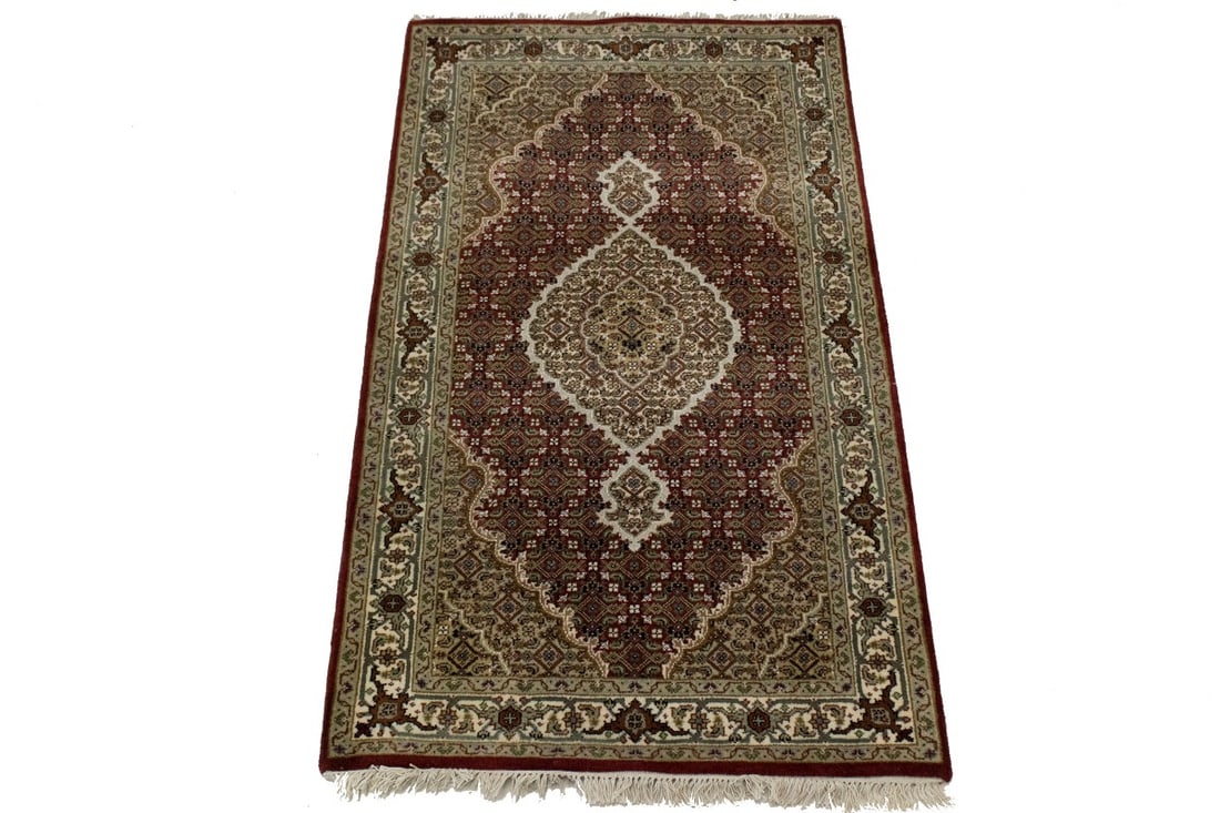 Red Floral Geometric 3X5 Tabriz Fish Mahi Oriental Rug - 3