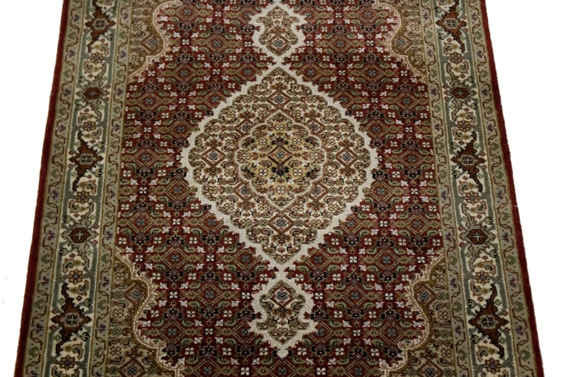 Red Floral Geometric 3X5 Tabriz Fish Mahi Oriental Rug - 4