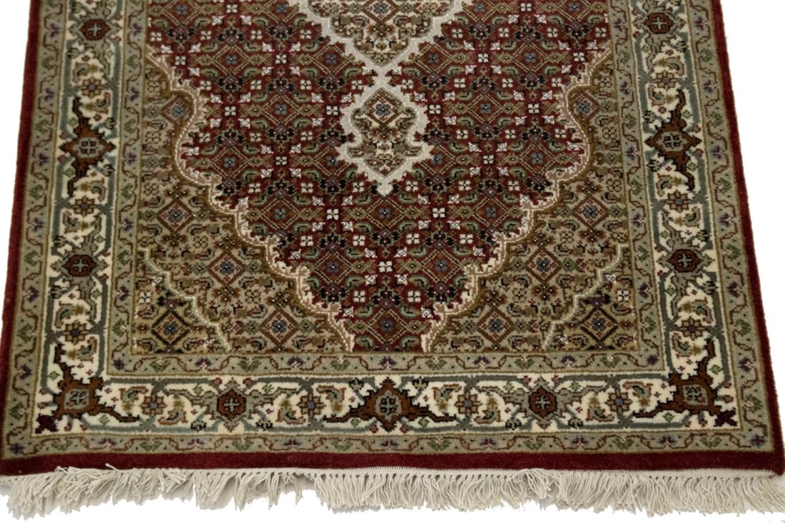 Red Floral Geometric 3X5 Tabriz Fish Mahi Oriental Rug - 5