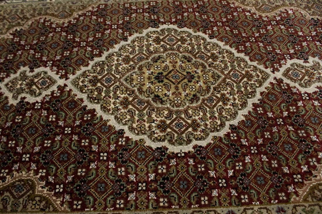 Red Floral Geometric 3X5 Tabriz Fish Mahi Oriental Rug - 7