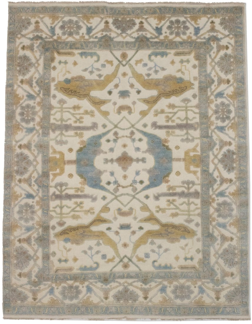 Cream Floral Traditional 8X10 Casual Oushak Oriental Rug: Title: Cream Floral Traditional 8X10 Casual Oushak Oriental Rug Description:Hand Knotted 8X10 cream oriental rug made with vegetable dyes (fine wool pile and cotton foundation), exceptional knot count