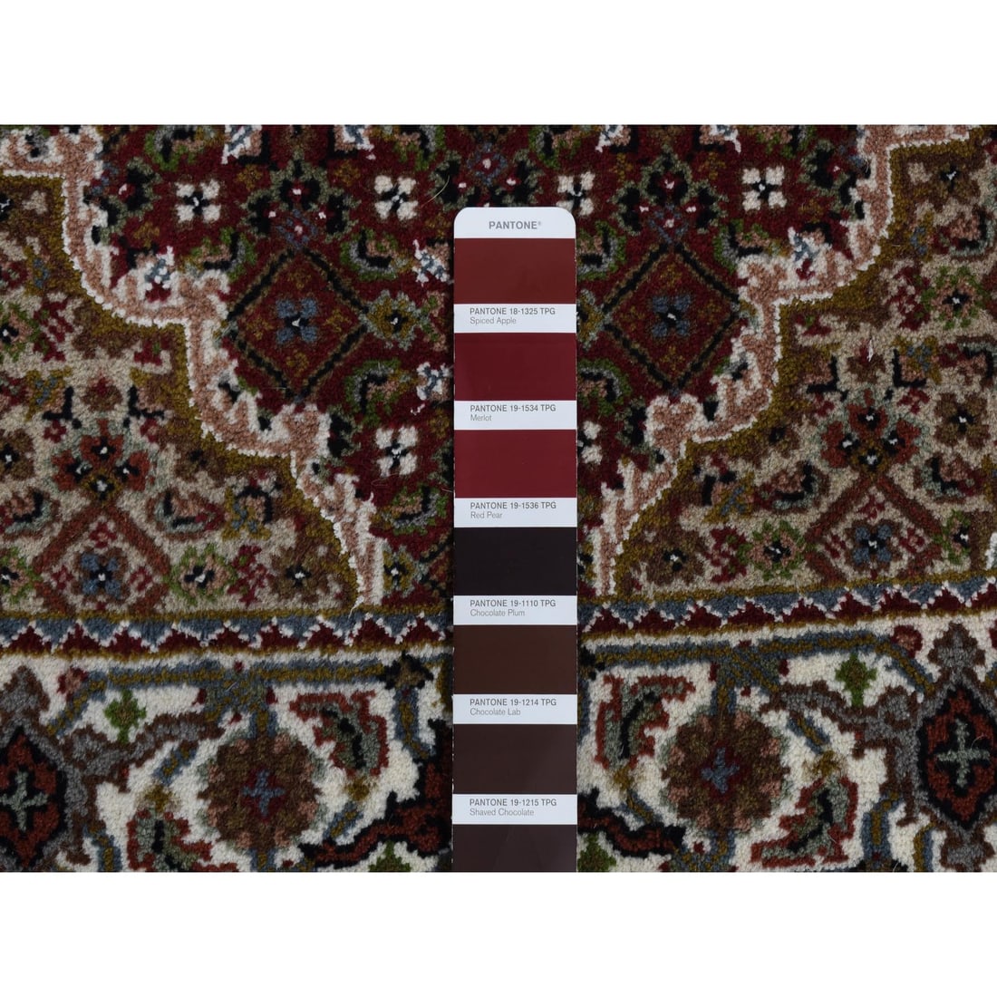Mahogany Red Tabriz Mahi with Fish Medallion Design Wool and Silk Rug - 6