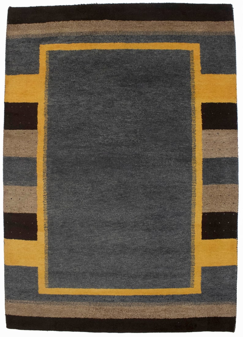 Multicolored Tribal 6X8 Indo-Gabbeh Oriental Rug: Title: Multicolored Tribal 6X8 Indo-Gabbeh Oriental Rug Description:Hand Knotted 6X8 gray oriental rug made with natural dyes (fine wool pile and cotton foundation), superior knot count, and